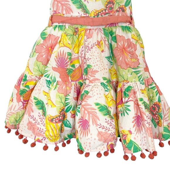 Tommy Bahama Dress Baby Girls 12M Tropical Floral Bug Pom Pom Trim Linen - Picture 4 of 7